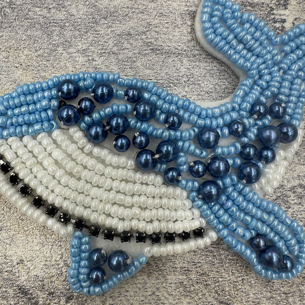 Handmade Rhinestone Bead Marine Animal Patch Whale SeaStar Shell Sea Horse Ice Cream Badge DIY Clothes Applique Sewing Supplies