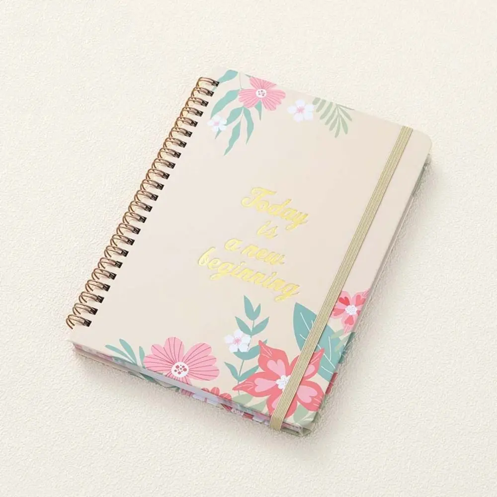 80 Sheets A5 English Notepad Floral Printing Time Management Coil Notebook To Do List Portable Schedule Planner Notepad