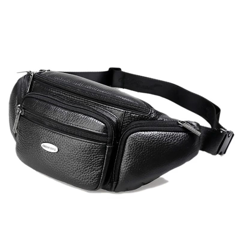 Men Waist Fanny Pack Cross body Bags Genuine Leather Multi-Pocket Travel Retro Real Cowhide Male Sling Chest Bum Hip Belt Bag
