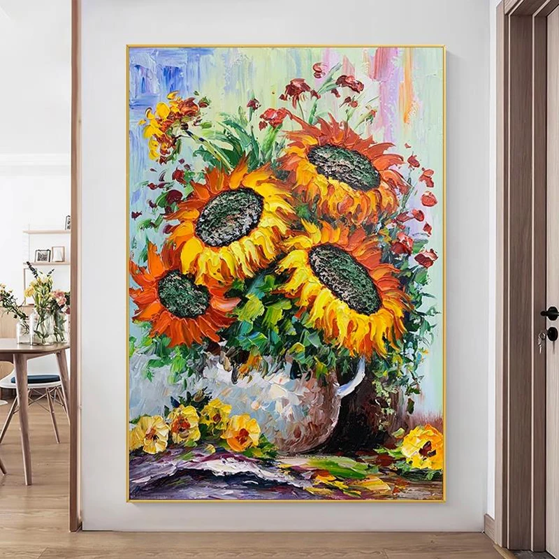 

OQ 100% Hand Painted Oil Painting On Canvas Modern Abstract Sunflower Wall Art Living Room Picture Home Decoration Unframed