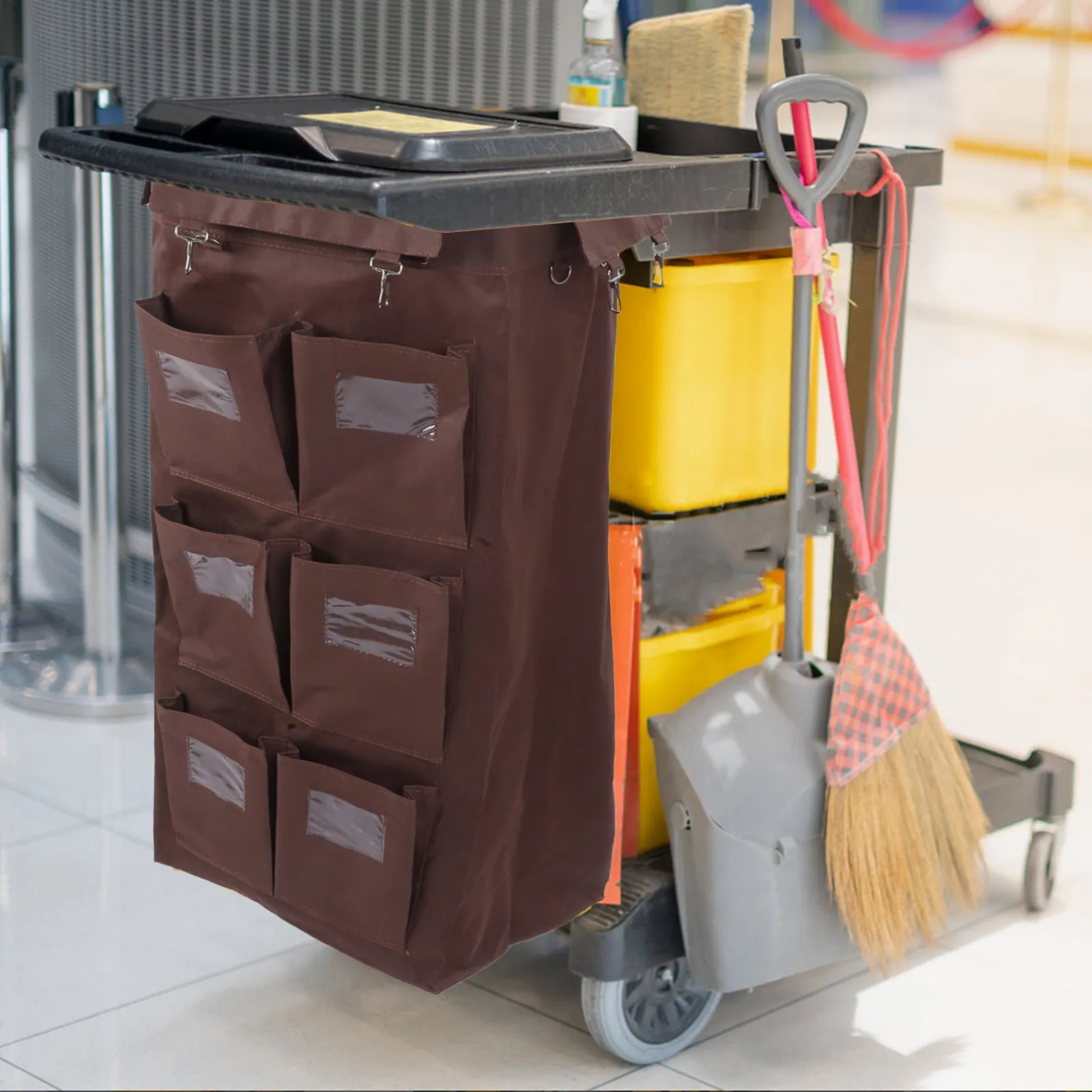 

Сумка-тележка для белья на 6 карманов, сверхпрочная, с широким отверстием для удобной загрузки, подходит для большинства уборочных тележек, для гостиниц и клининговых служб