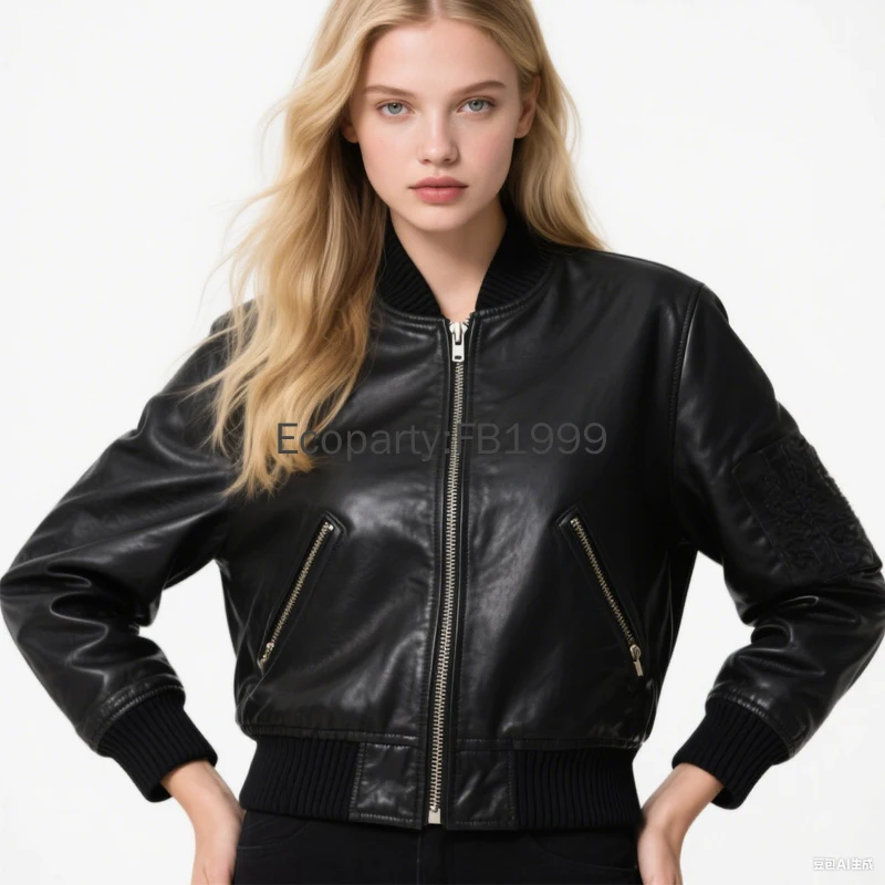 

New Women Vintage Pu Leather Bomber Jacket Spring Autumn Fashion Black Long Sleeves Short Coat Female Casual Outfit Streetwear