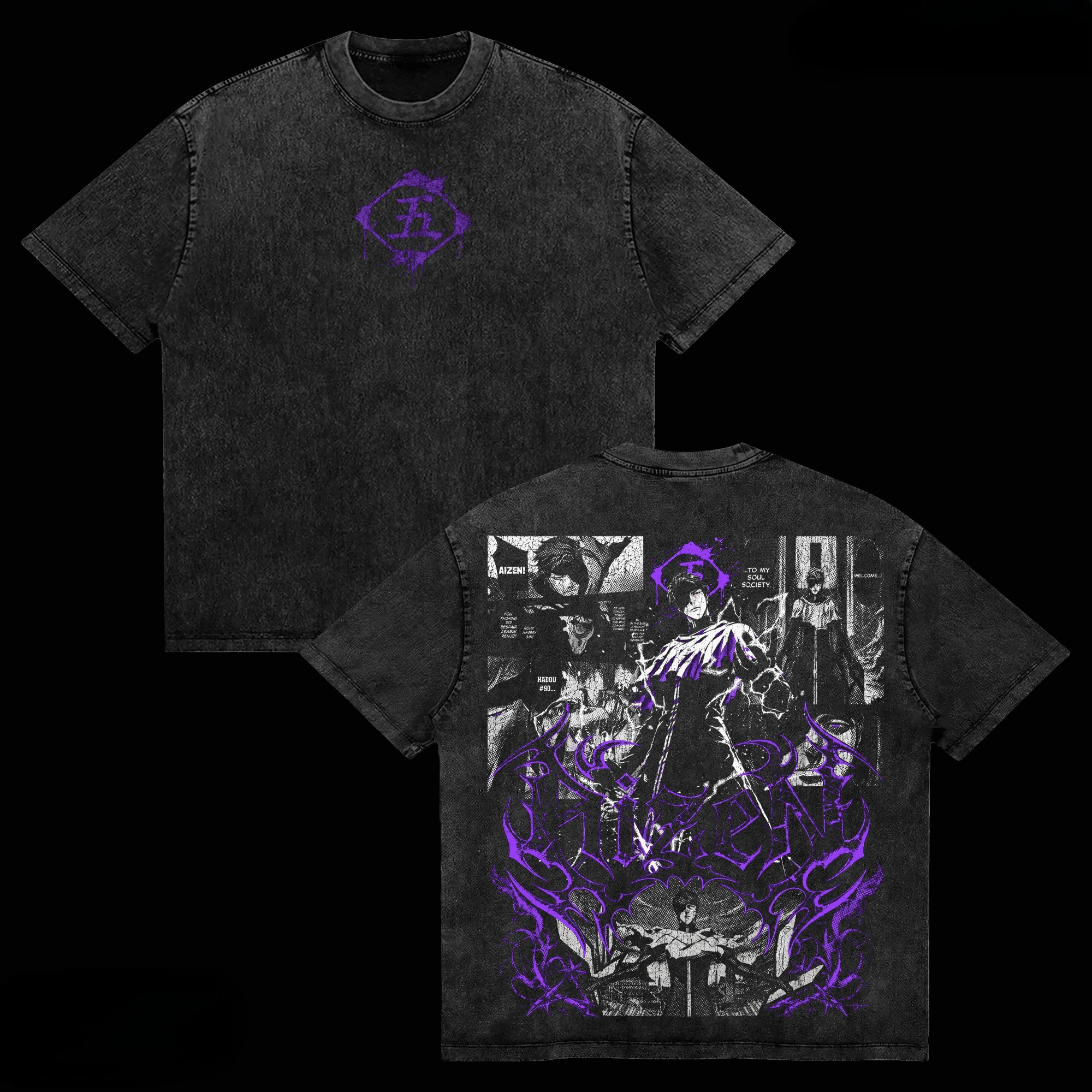 Manga BLEACH T-shirt Aizen Sousuke Anime Printed Vintage Washed T Shirt Men Clothing Summer Casual Oversized Cotton Tees Clothes