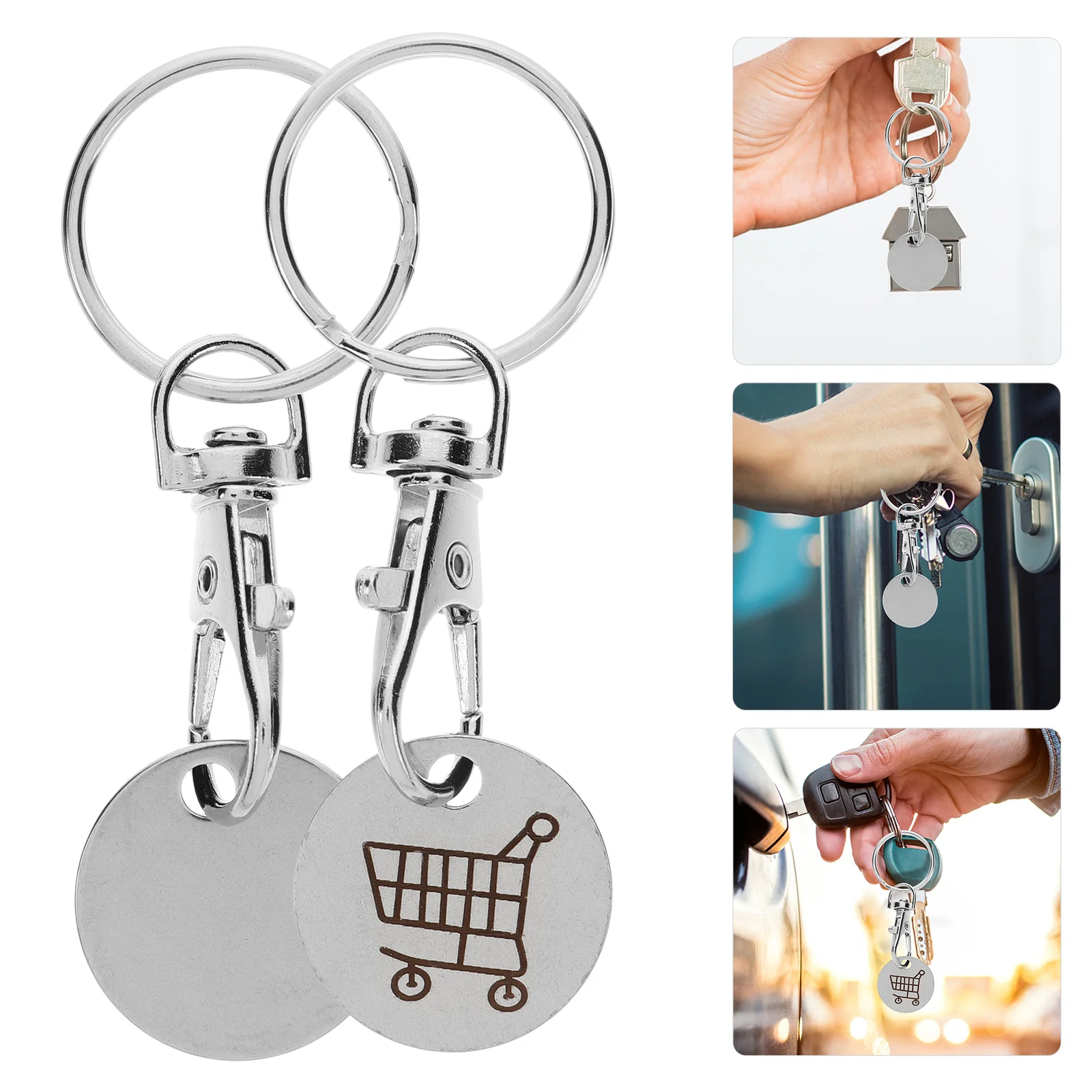 6 Pcs Stainless Steel Keychain Metal Shopping Trolley Tokens Keyring Cart Foldable