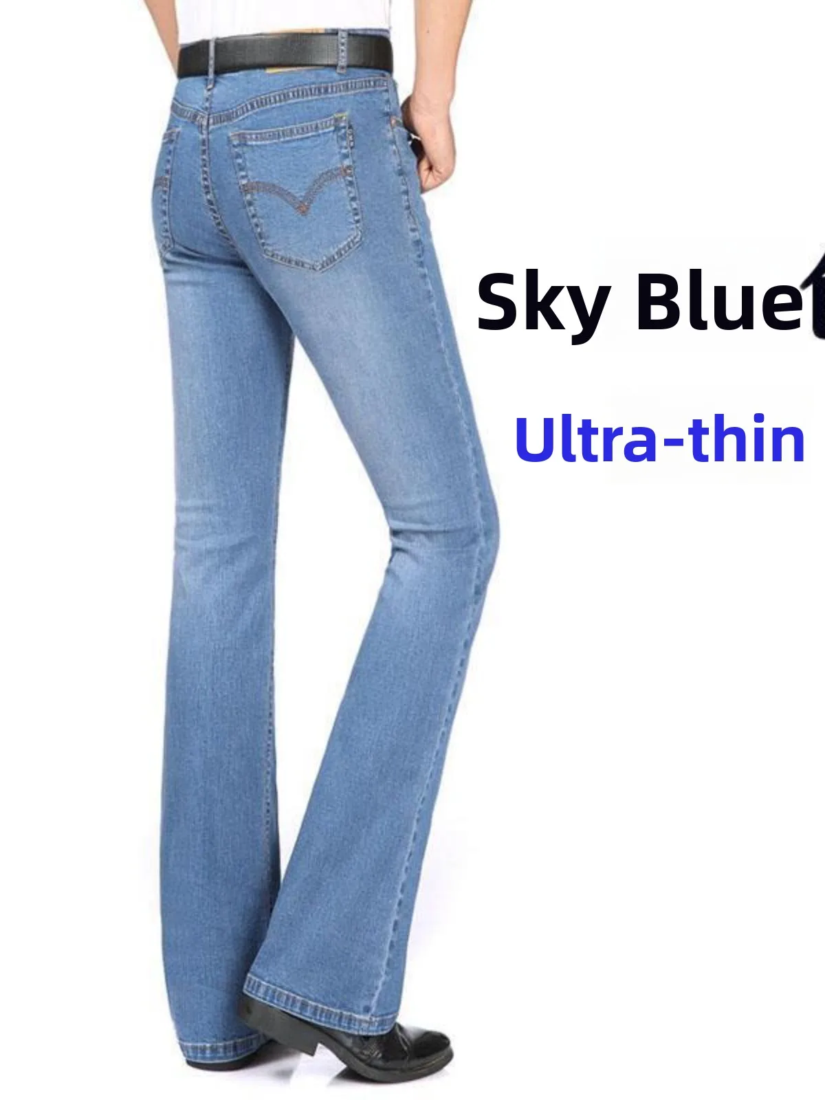 

Ультратонкие летние мужские джинсы, облегающие эластичные повседневные брюки с микрорасклешенными брюками, длинные брюки со средней талией для повседневной носки