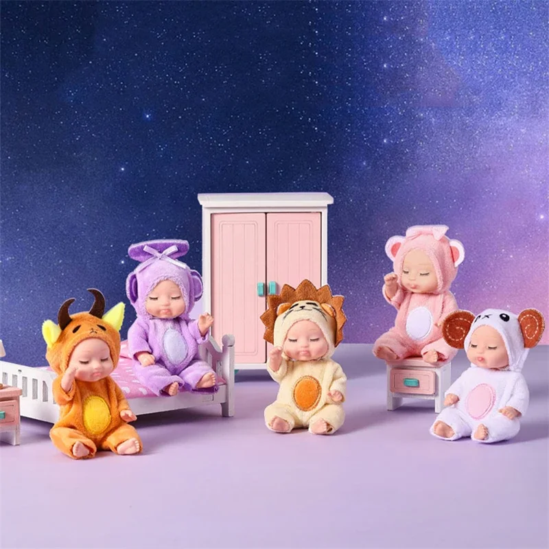 12Pcs/Set Sleeping Reborn Baby Doll Kit Toys Mini Constellations Baby Cute Adorable Dolls Playset Birthdays Gifts For Kids