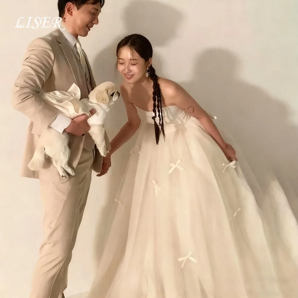 Liser Fairy White Princess Wedding Dresses Bow Appliques Bridal Gowns Formal Photoshoot Bride Dresses For Korean customized