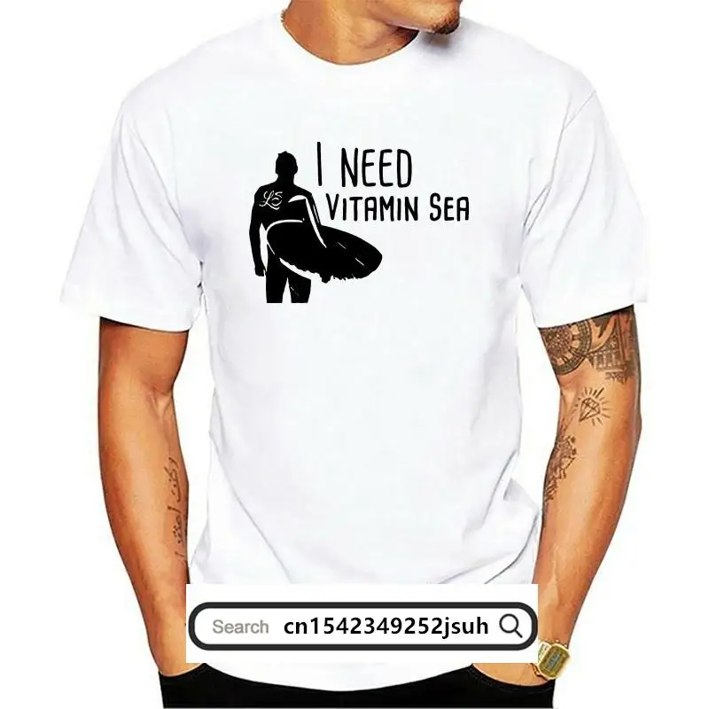 New T-Shirt - Surfen - Kiten - Beachlife - I need Vitamin Sea - Windsurf Leif Steil