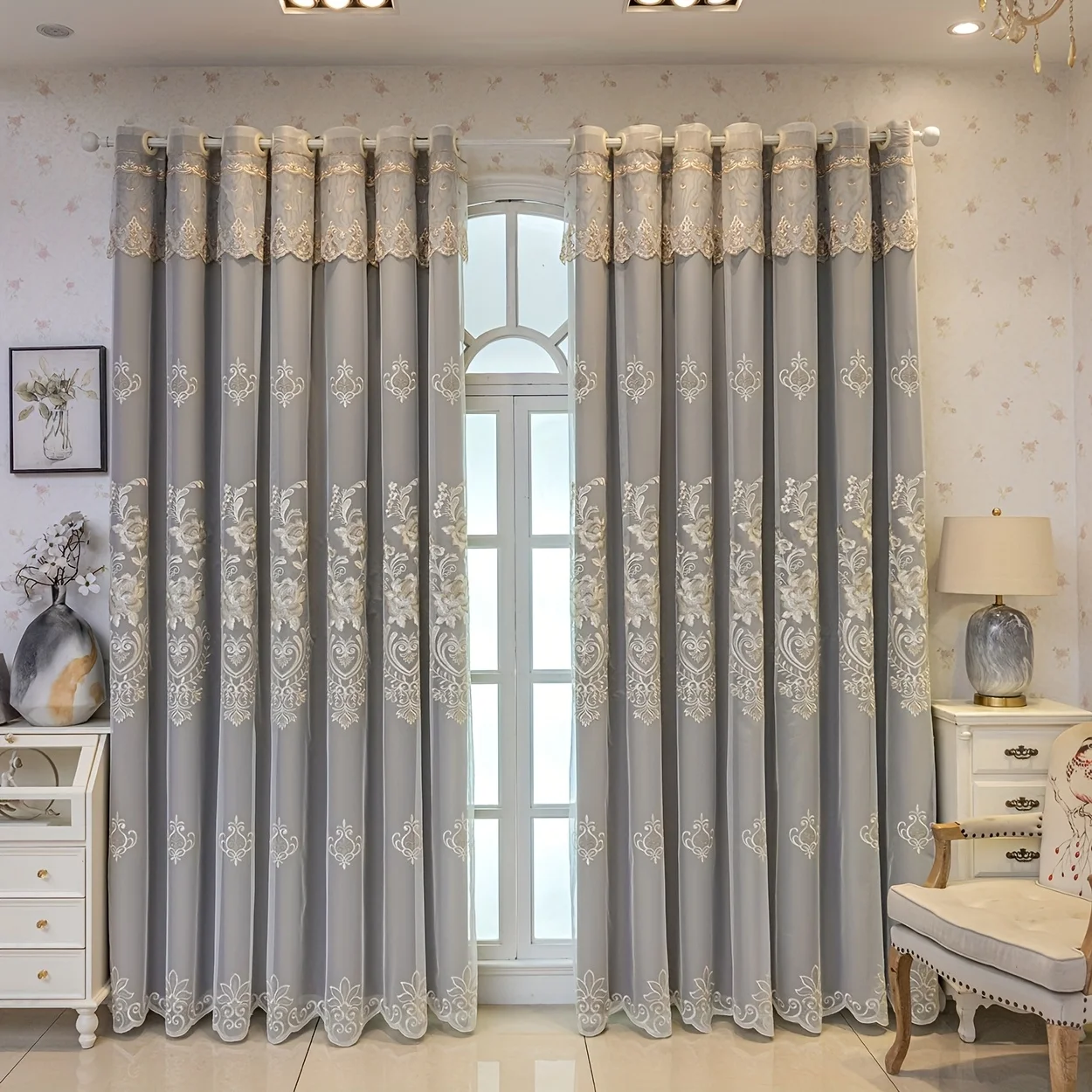 Luxurious Gold Embroidered Curtain Set, European Style Thickened Layered Design, Custom Made Bedroom Window Treatment
