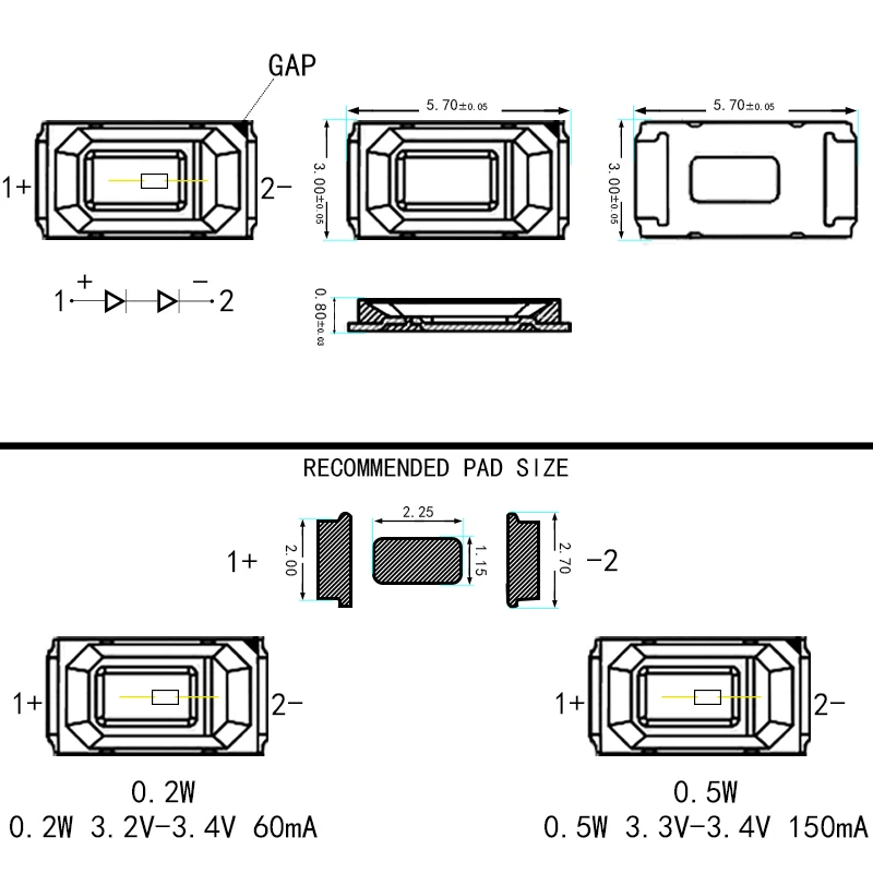 Perles LED SMD Polyvalentes, Lumière Violette 5730, Bande: suspecnm/400nm, Puissance: 0.5W, sions: 3.0-3.2V, Courant: 150mA