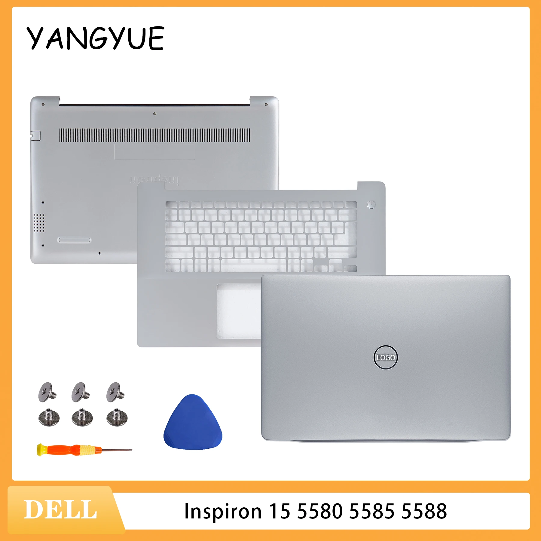 NEW Laptop Case For Dell Inspiron 15 5580 5585 5588 Screen Back Cover Palm Rest Bottom Case Notebook Parts Replace Cover Silver