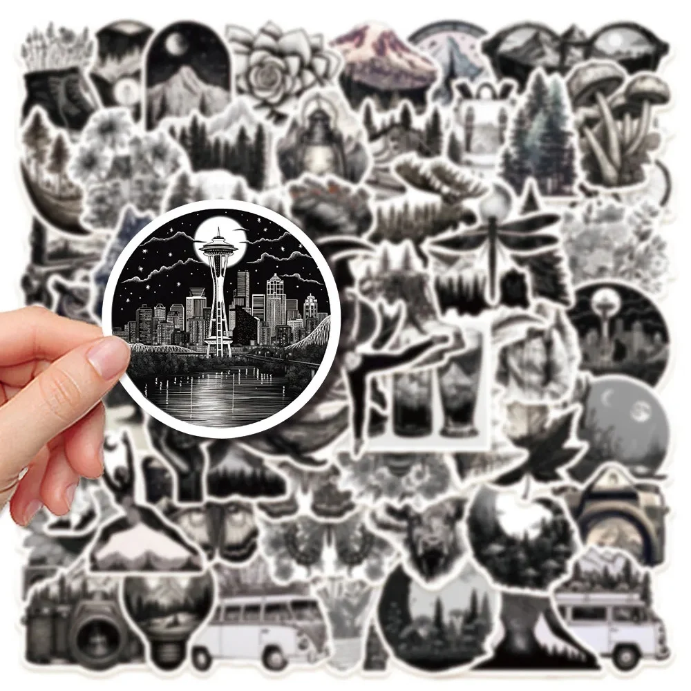 10/30/60pcs Cool Black White Outdoor INS Style Cartoon Stickers Decals Toy Skateboard Laptop Motorcycle Phone Waterproof Sticker