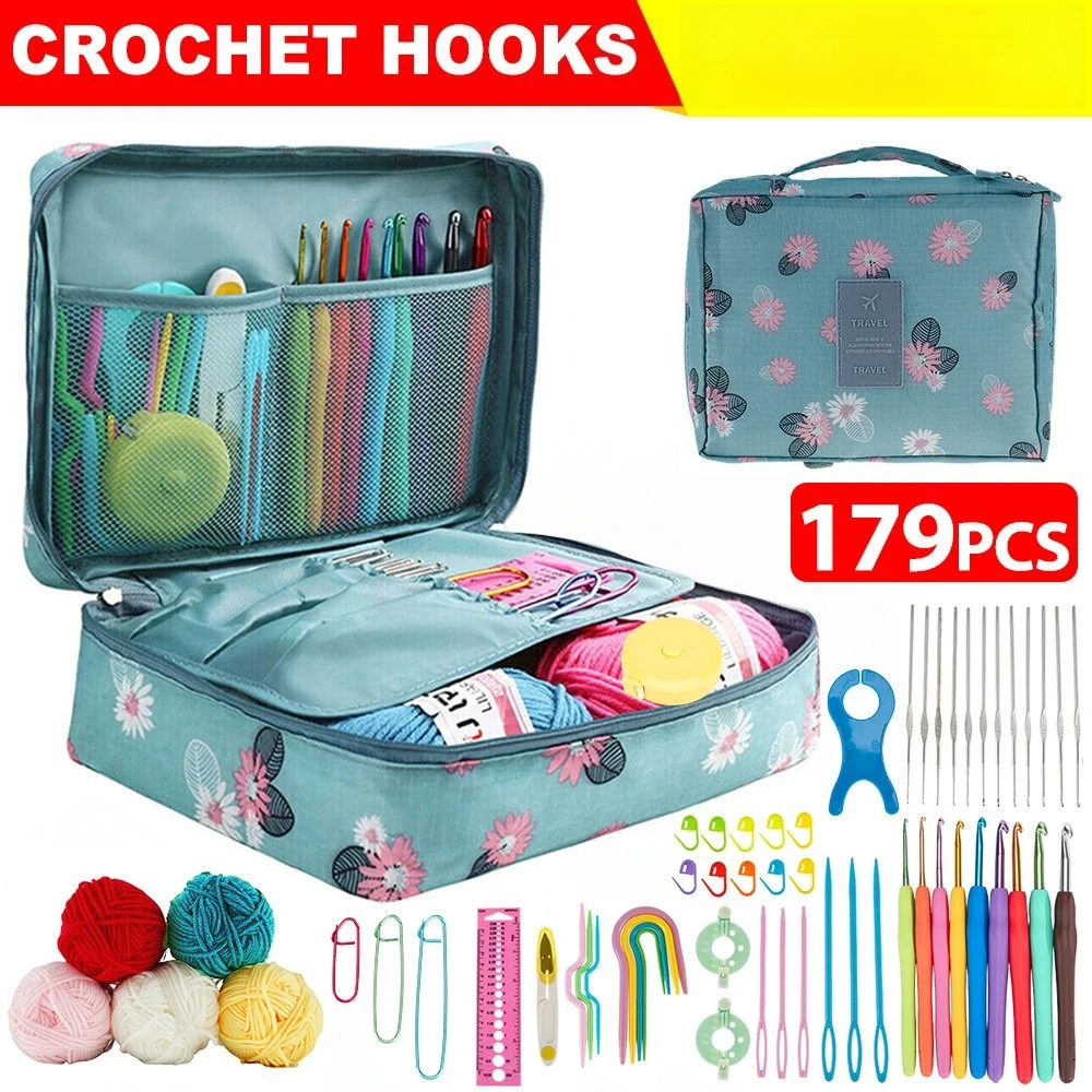 179Pcs Multi Colour Aluminium Crochet Hooks Yarn Knitting Needle Set Full Size Craft Sewing Weaving Kit DIY Scarf Hat Handmade