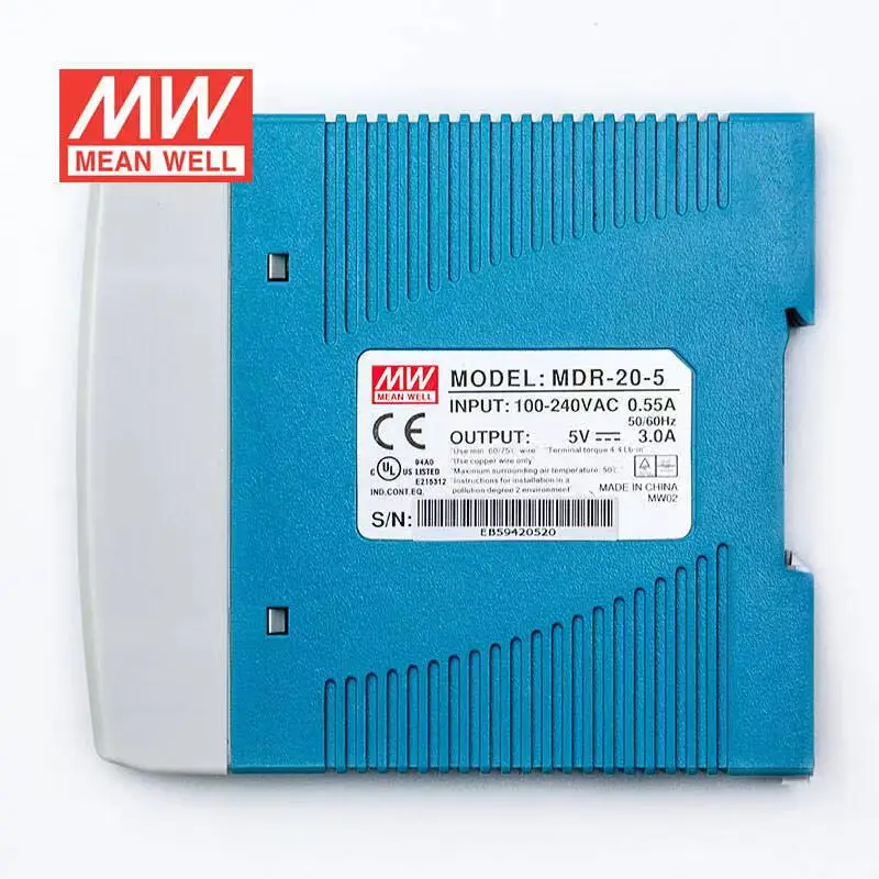 MeanWELL MDR-20-5 5V 3A 20W Single Output Industrial DIN Rail Power Supply  Brand New Original Authentic AC-DC