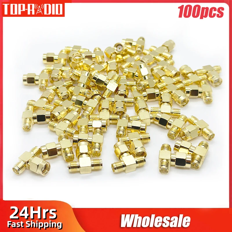 

100PCS/Lot SMA 3 Way Splitter Adapter RP SMA Male to Dual RP-SMA Female T Type Converter Antenna Connector Gold-Plated Wholesale