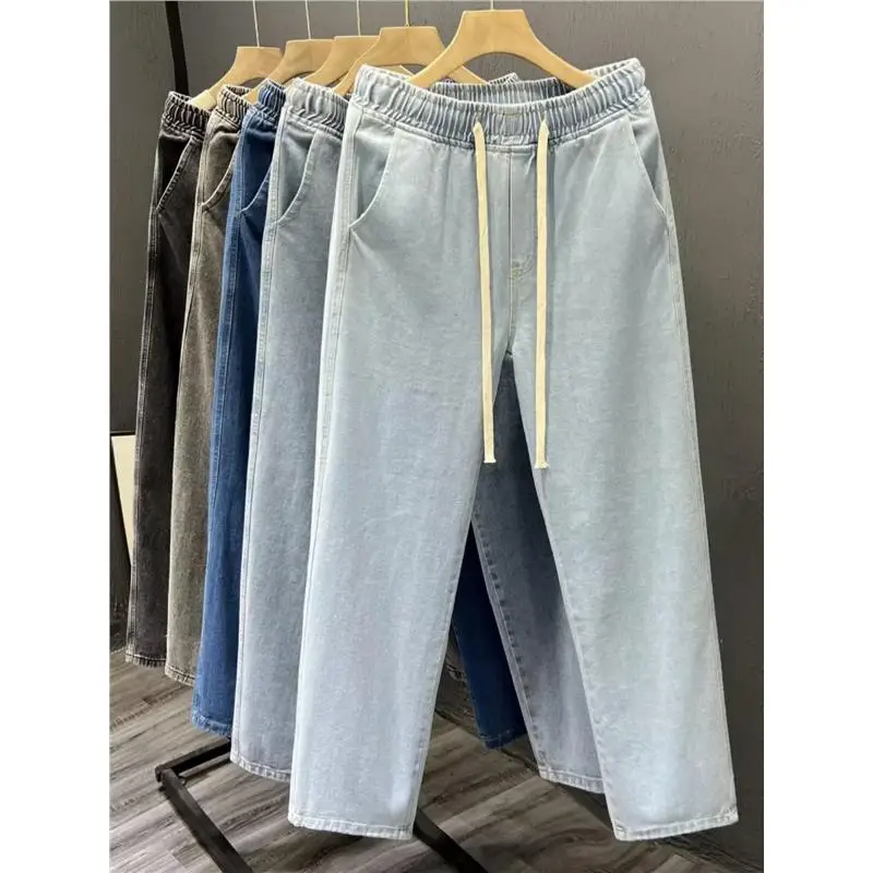 Jeans casual da uomo in cotone a gamba dritta, durevoli, resistenti allo sporco, da indossare primaverili e autunnali per gli impieghi edili, vestibilità ampia e comoda
