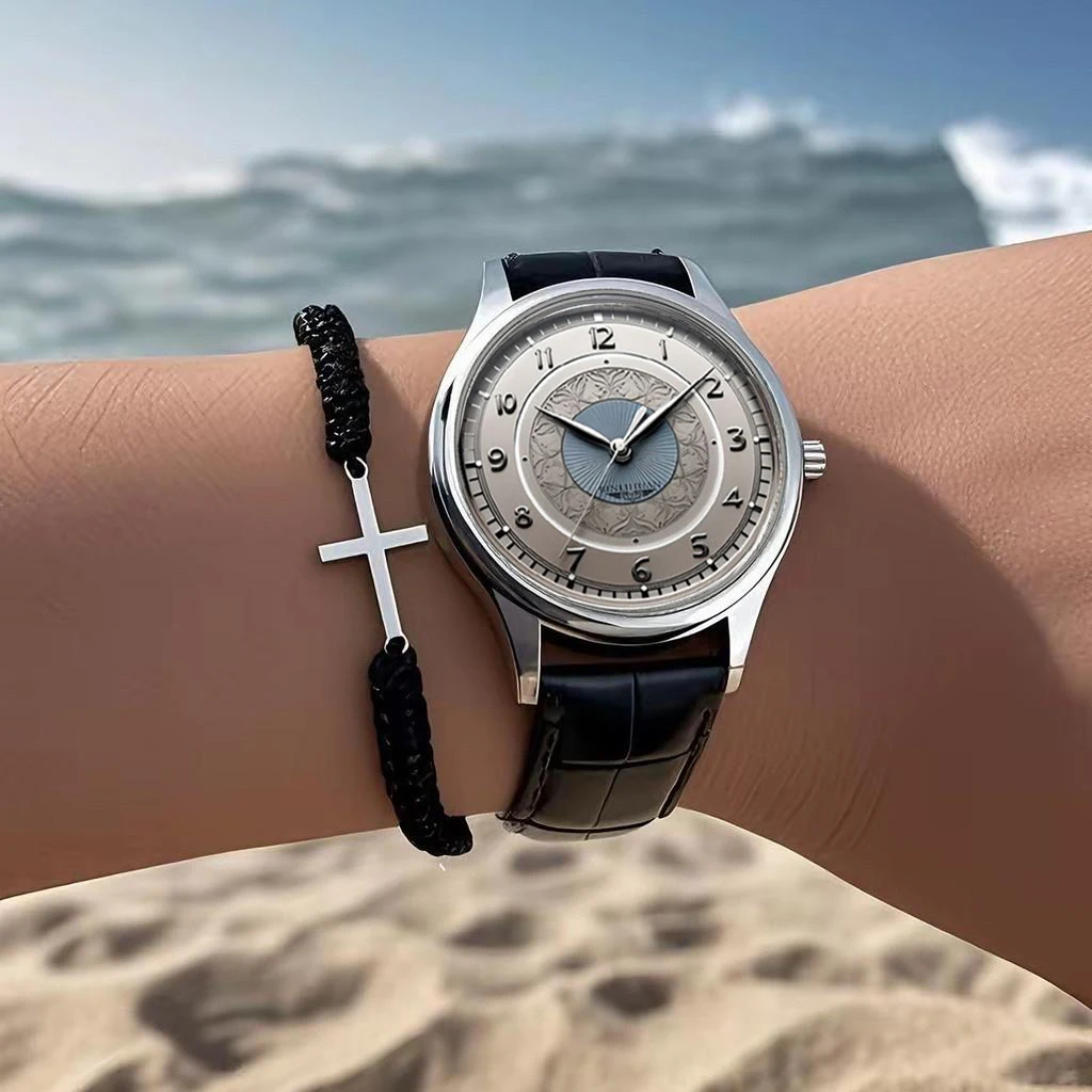 시계 2Pcs 세트 무료 팔찌 패션 남자 비즈니스 가죽 방수 석영 시계 생일 발렌타인 데이 휴일 선물