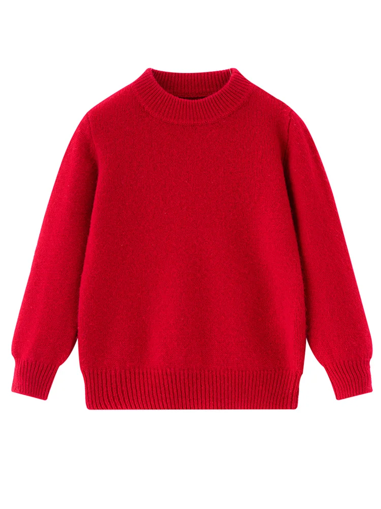 Autumn And Winter New Children's knitwear Pullover Sweater 100% Wool Semi-high Collar Boys Girls Thickened Loose Solid Color Top