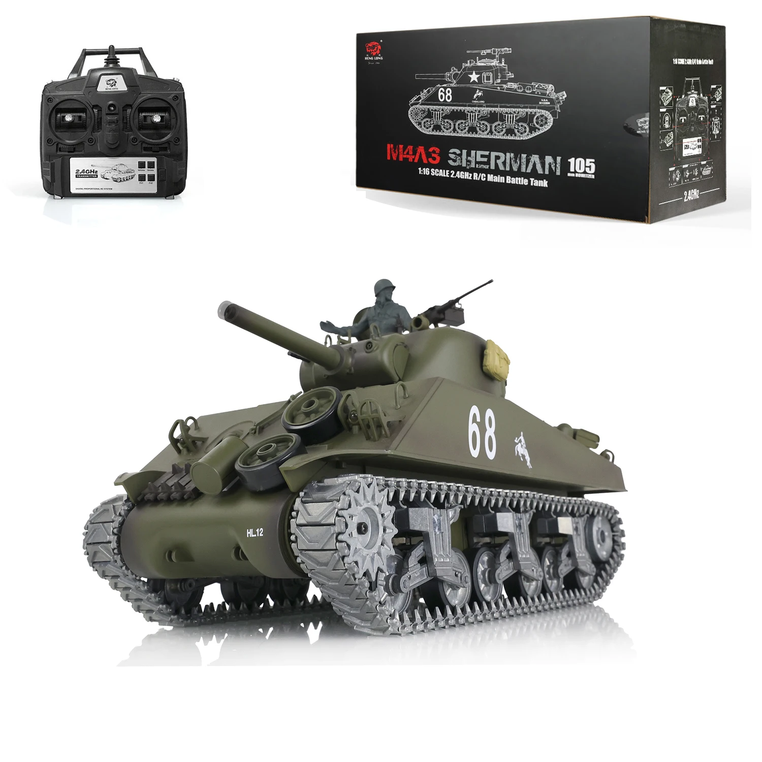 Henglong 1/16 Customized 7.0 M4A3 Sherman RC Tank 3898 Barrel Recoil 360° Metal Tracks Wheels BB Pellets Steel gearbox