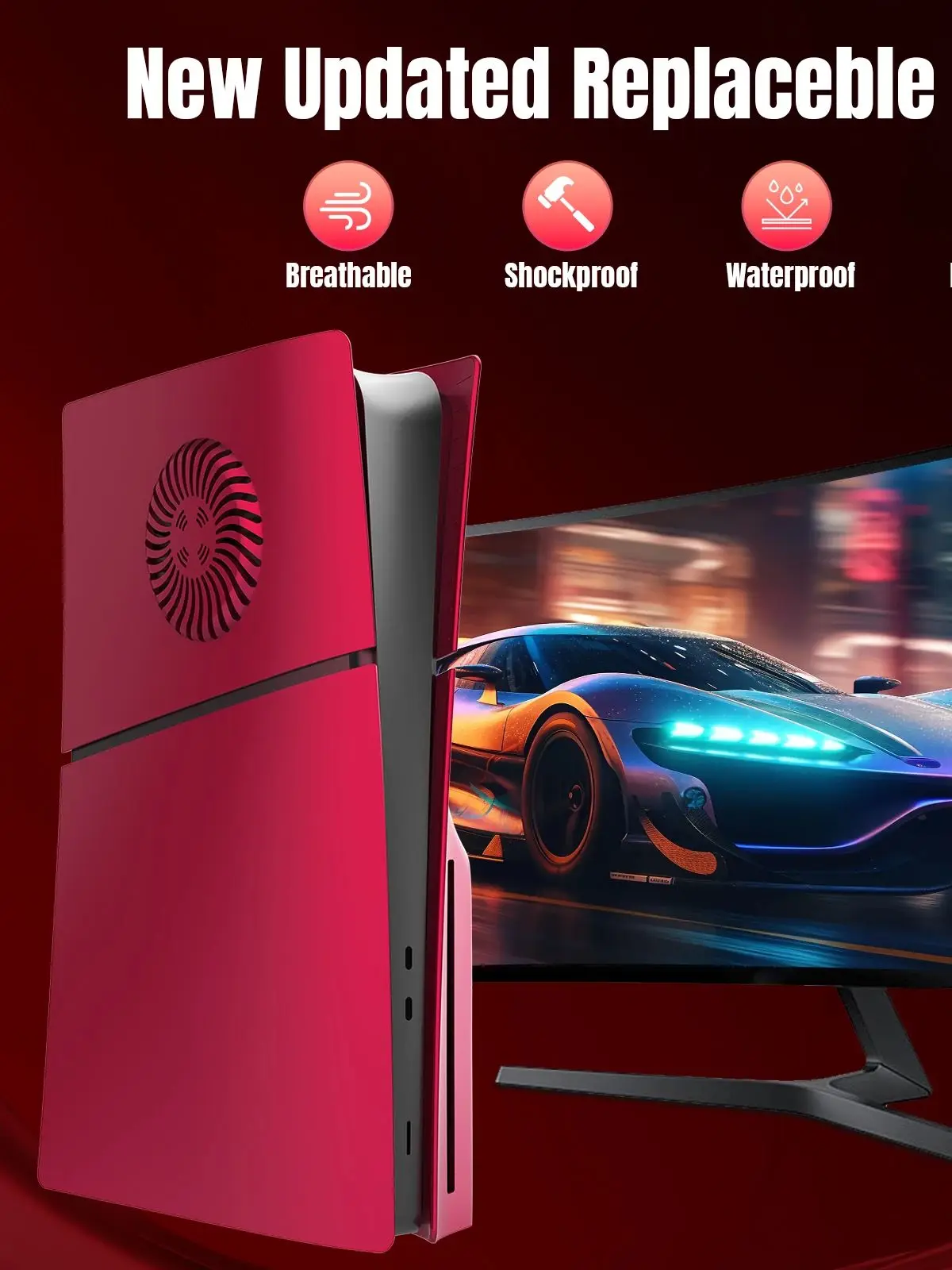 Twarde plastikowe panele zamienne, osłony, obudowy z otworami wentylacyjnymi kompatybilne z konsolą PlayStation 5 Slim w wersji z napędem dyskowym. — zdjęcie produktu 6