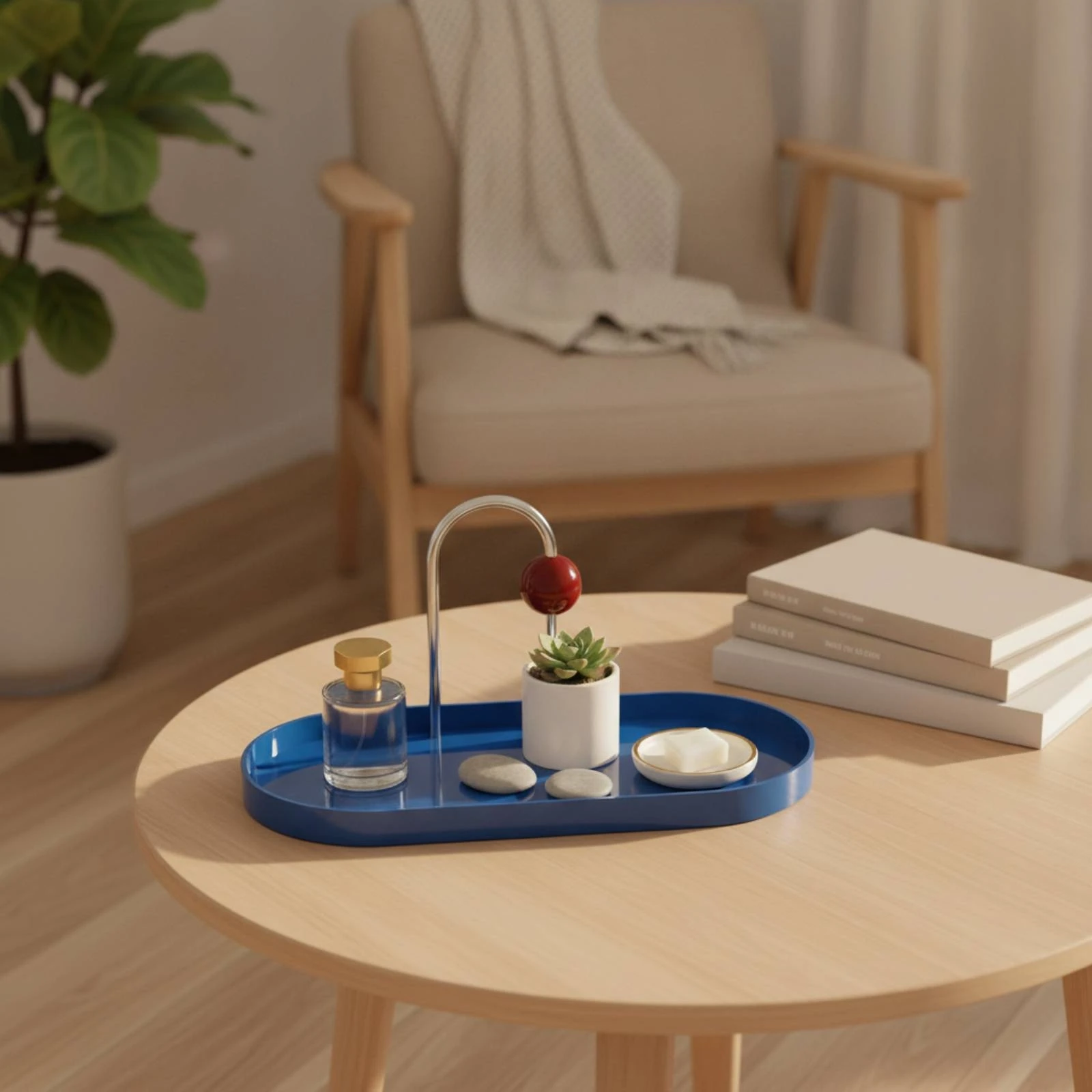 Tabletop Tray with Handle Modern Oval Storage Tray Countertop Organizer Functional Compact for Vanity, Entryway