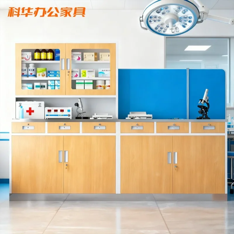 Steel wood grain locker clinic beauty salon cabinet stainless steel countertop disposal table