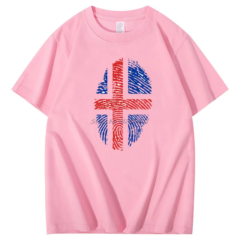 Summer men's short sleeve t-shirt Iceland Flag Fingerprint retro Harajuku Cotton graphic t shirts Summer Men's clothing