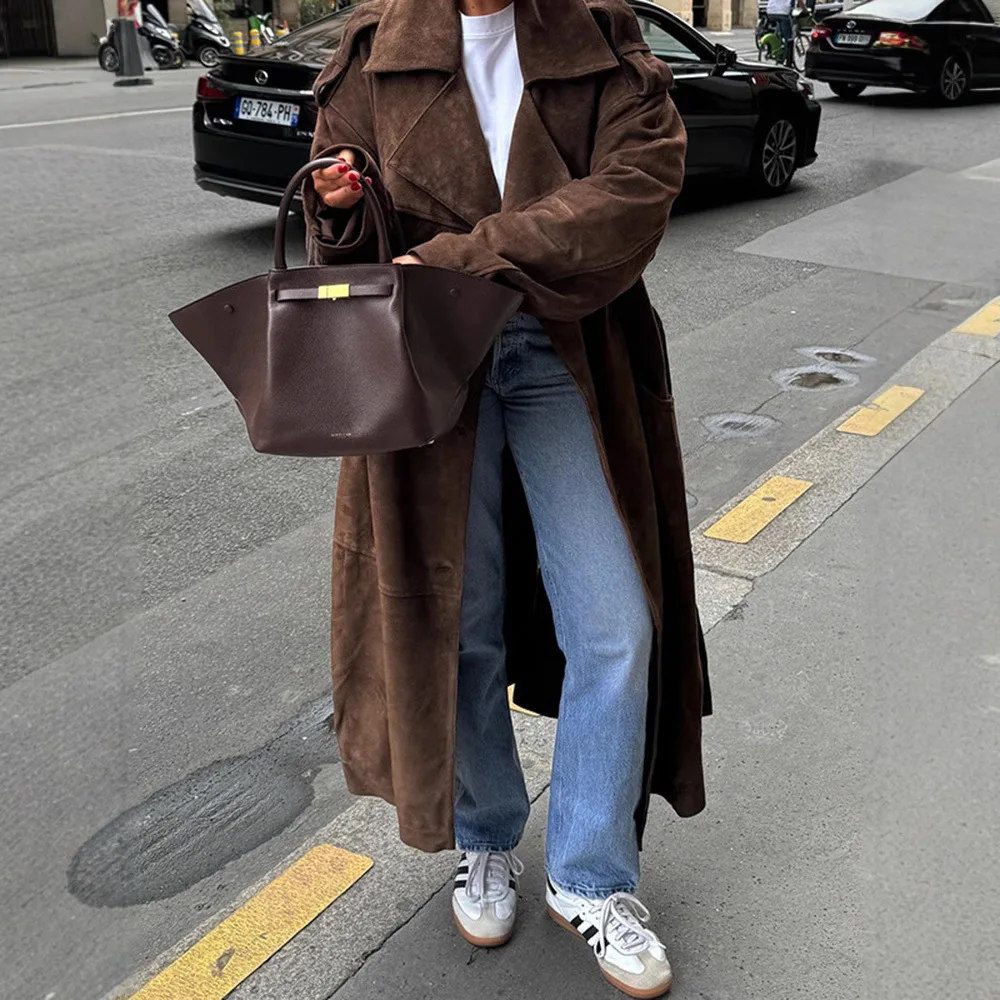 Long Suede Coat 2025 Spring and Autumn Loose Lapel Temperament Commuter Women's Windbreaker