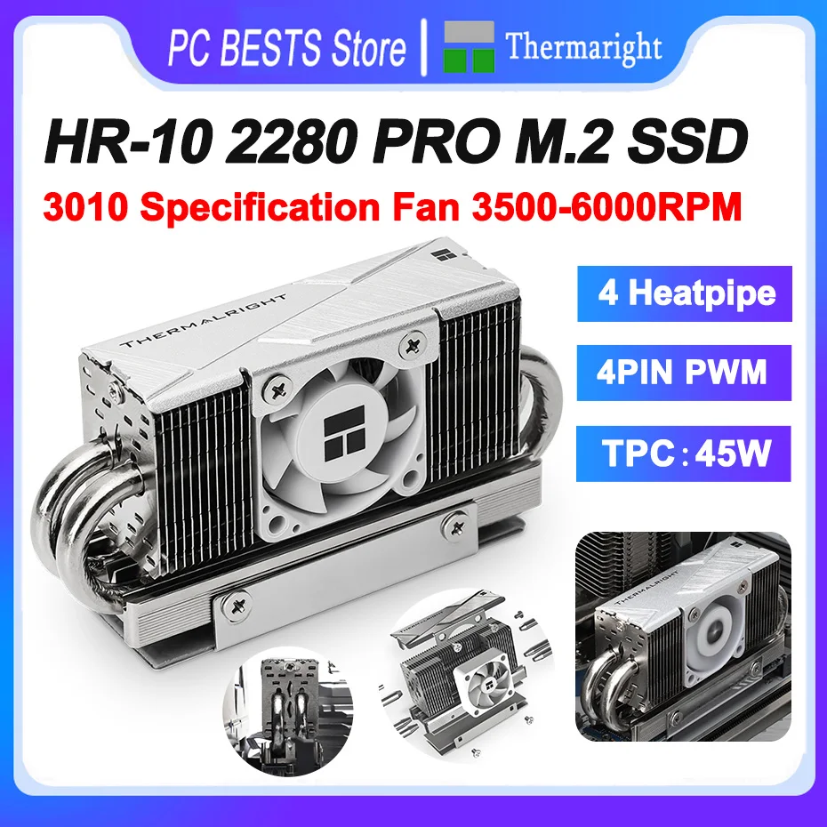 

Thermalright HR-10 2280 PRO Black M.2 SSD Heat Sink 3010mm 4PIN PWM Cooling Fan 4 AGHP HeatPipes Solid State Drive Radiator