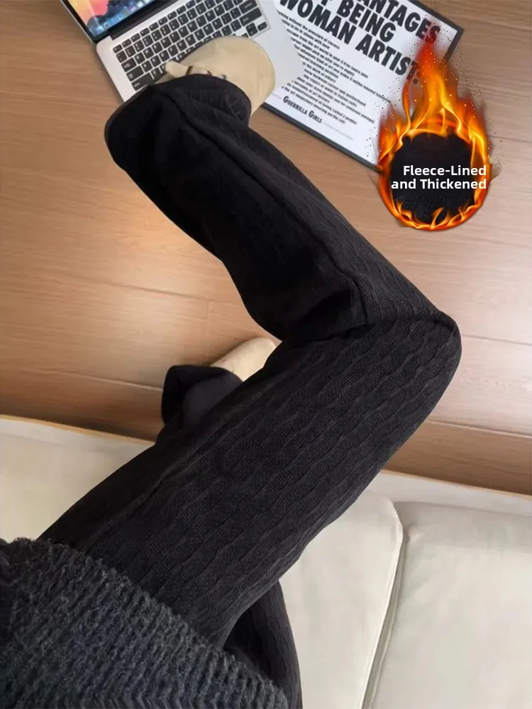 

Men's Fce Lined Bell Bot Pants Bla Casual Straight Leg Trousers Autumn Winter Comfortable Loose Fit Textured Sensation