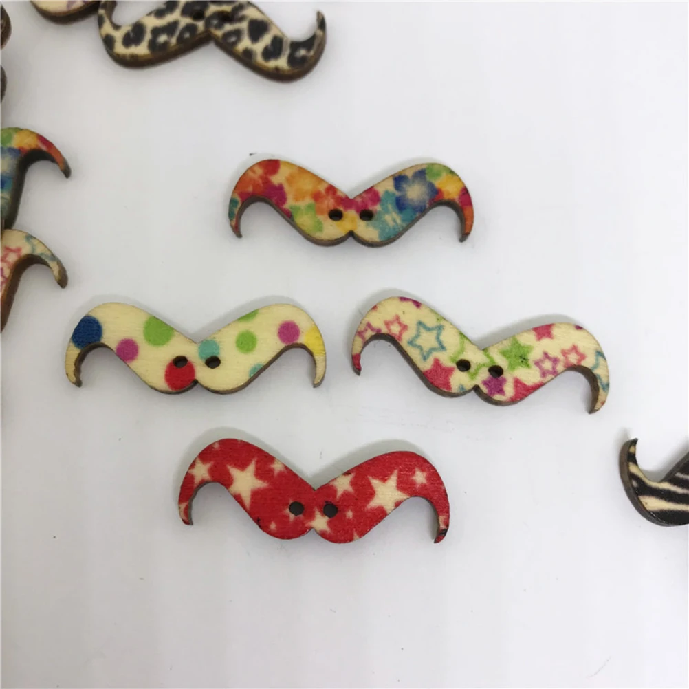 

50Pcs Painted Wooden Mustache Buttons 2-Hole Assorted Colors Decorative for Sewing Scrapbooking Crafts Wood Buttons