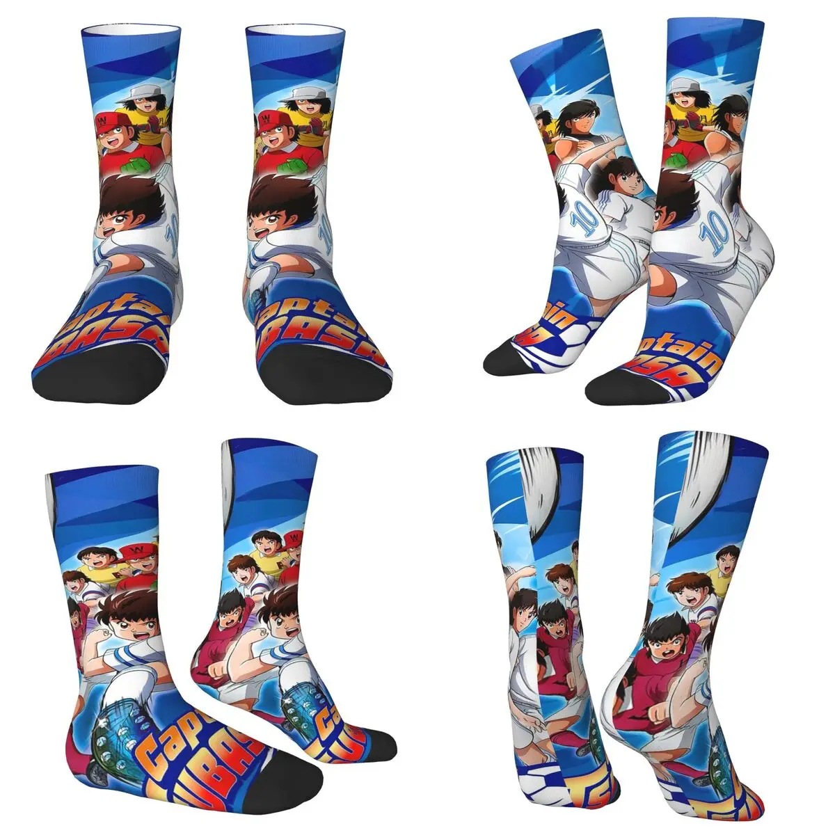 Todas as estações meias tripulação japão futebol mangá capitão tsubasa meias engraçadas meias longas acessórios para presentes das mulheres dos homens