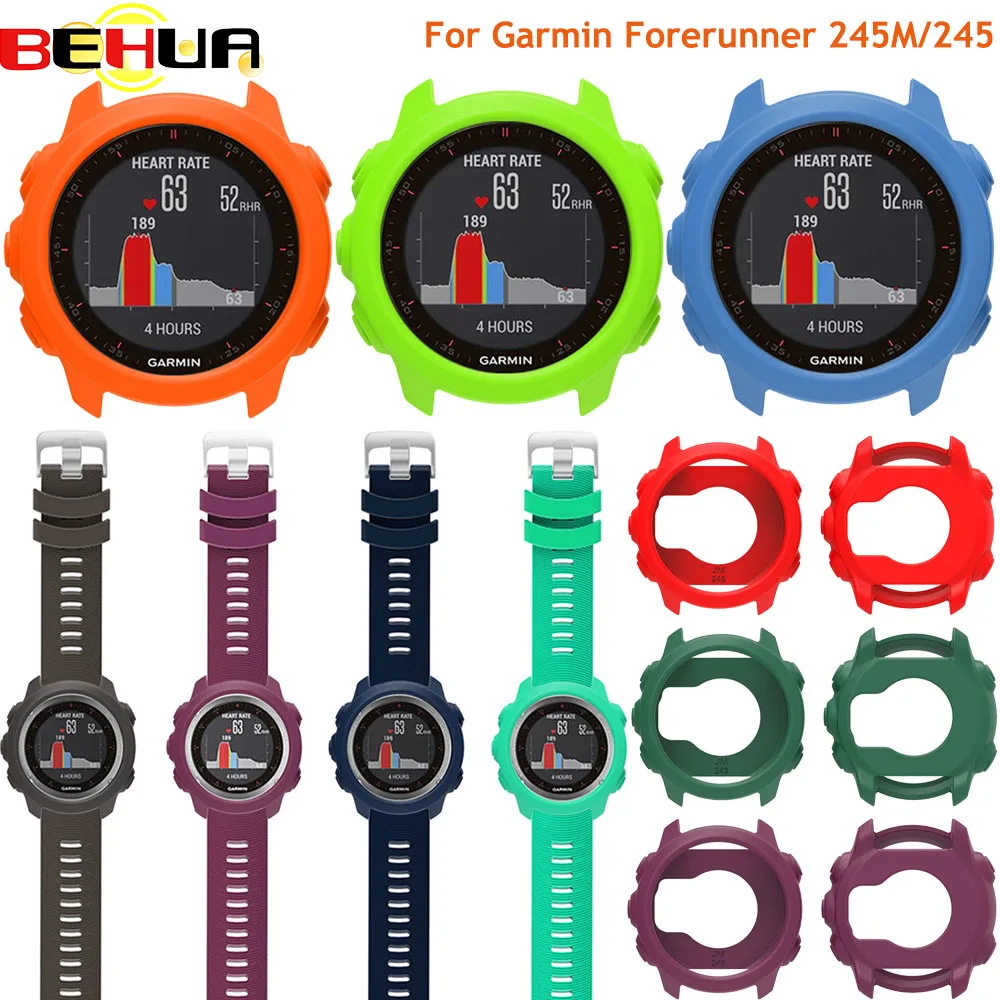 Silicone Protective Case Cover For Garmin Forerunner 245M/245 Smartwatch Strap Protector Shell Protective Cases Frame Bracelet