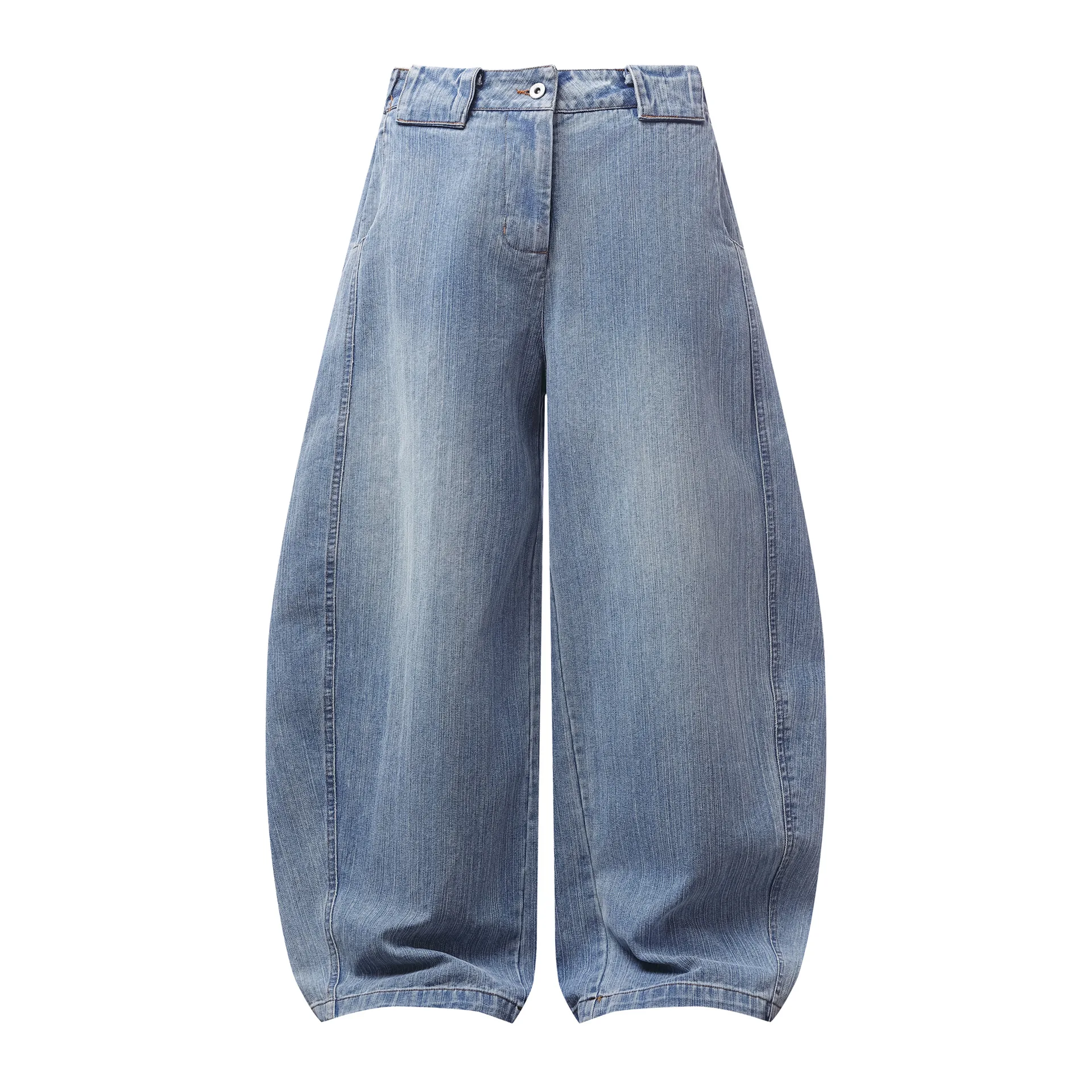 

American Retro Washed Slub Denim Curved Saber Jeans Unisex Loose Vintage Wide-Leg Casual Pants Floor-Length Trousers