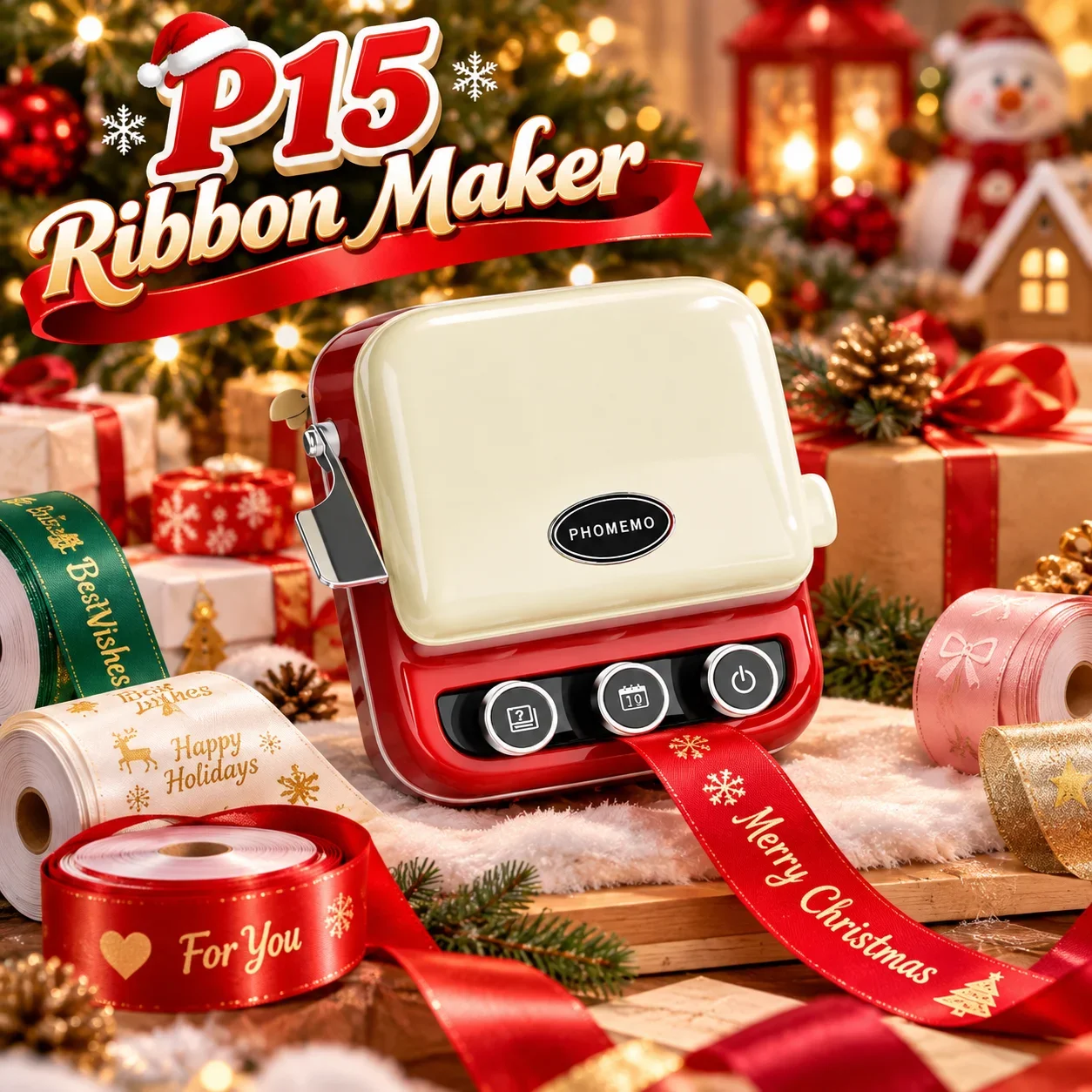 Phomemo P15 Ribbon Label Maker for Gift Wrap & Business, Print Custom Satin Ribbons and Labels for Premium Packaging