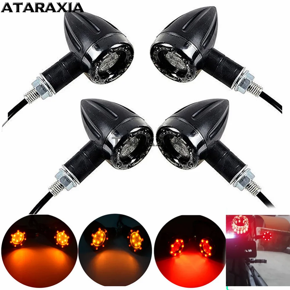 4Pcs/set Motorcycle LED Brake Light Amber and Red Turn Signal Tail Light Indicator Warning Signal Bulbs Lamps Motor Accessories