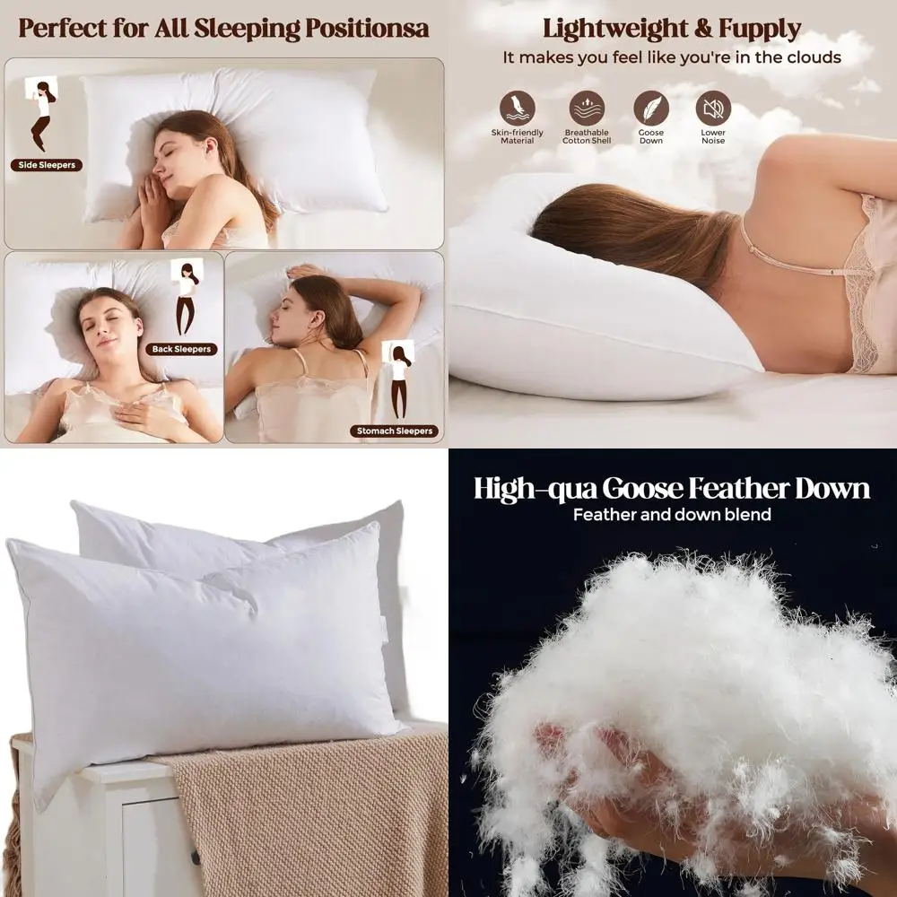 

Queen Size Goose Down Pillows Set of 2, 100% Cotton Shell, Ideal for Back, Stomach, and Side Sleepers