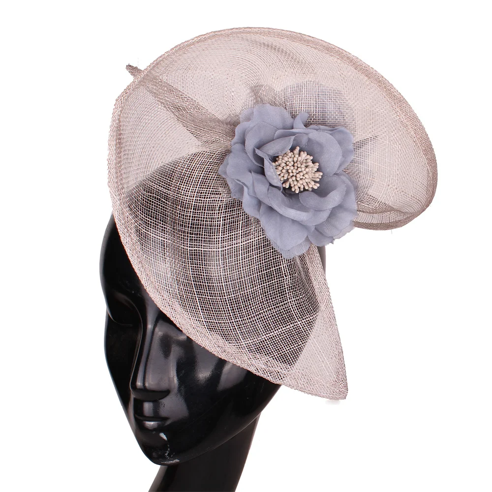 red Vintage Elegant Lady Fascinator Hat Summer Wedding headband Bridal Church Fedoras Ladies Big headwear Millinery with flower