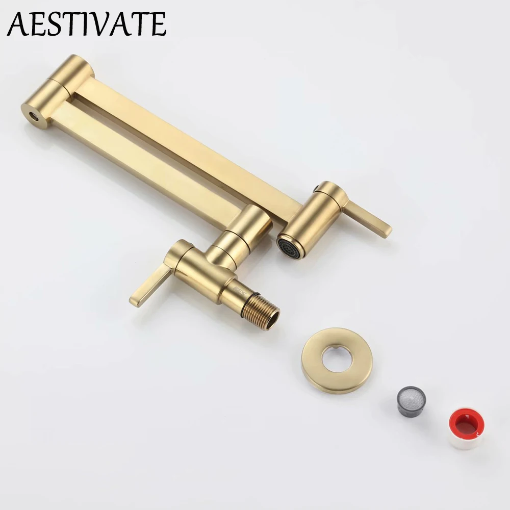 360 Degree Rotation  Foldable Kitchen Sink Single Cold Single Hole Sink Tap Folding Spout Brushed Gold Brass.