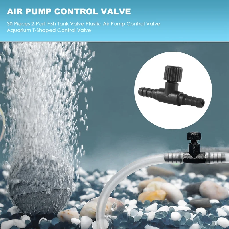 30 Pieces 2-Port Fish Tank Valve Plastic Air Pump Control Valve Aquarium T-Shaped Control Valve