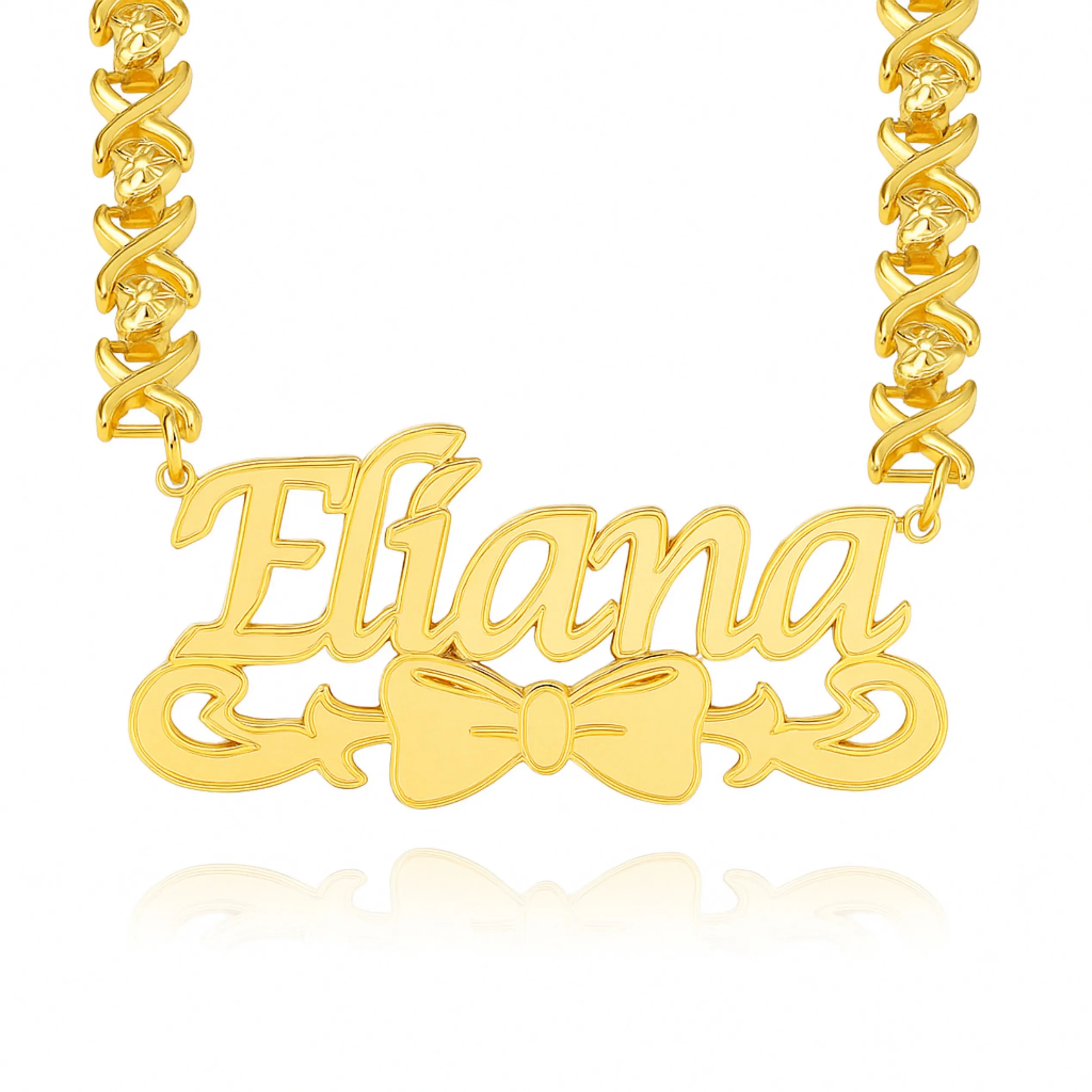 

Custom Script Name Bow Necklace 18K Gold Plated Initial Pendant Vintage Twisted Chain Romantic Women Jewelry Gift for Her