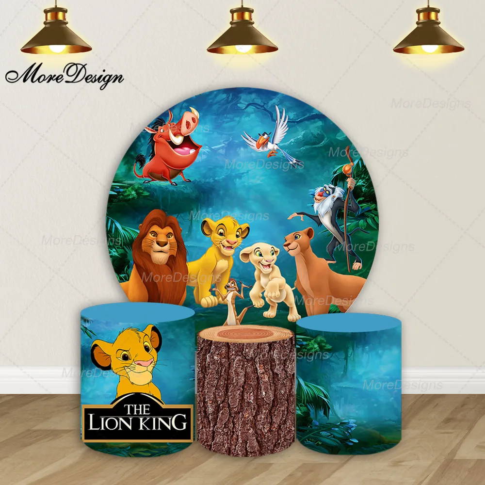 Disney Lion King Photo Backdrop Boys Birthday Party Decor Tiger Simba Round and Cylinder Covers Fabric Photography Background