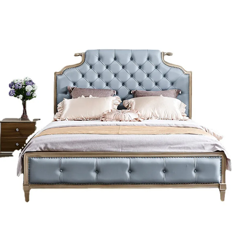 

American light luxury bed double, postmodern simple solid wood bed master bedroom, high-end leather, wedding bed