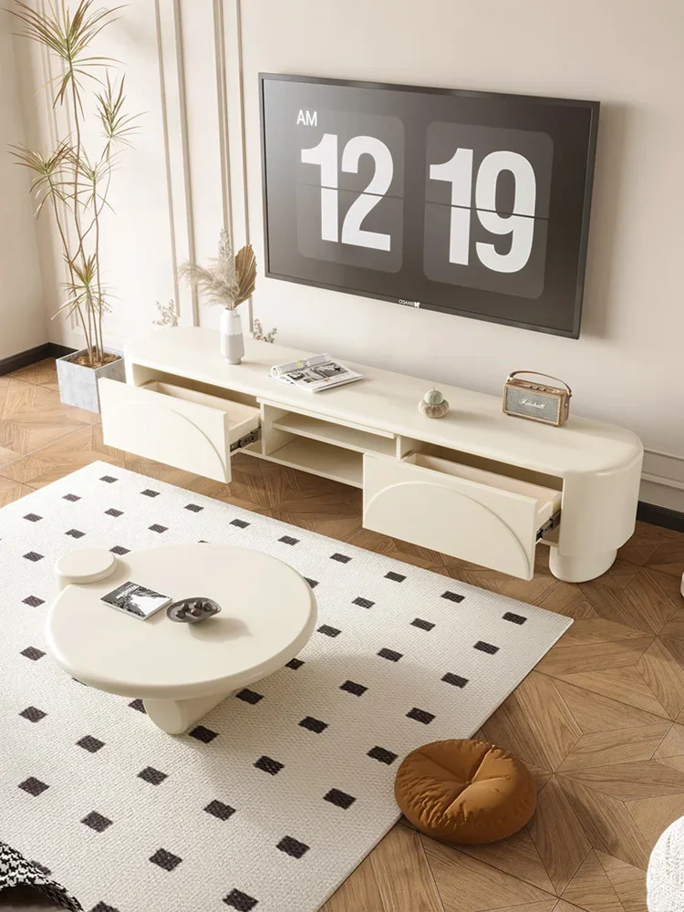 Premium  Cream style floor to ceiling TV cabinet coffee table combination retro living room home TV cabinet