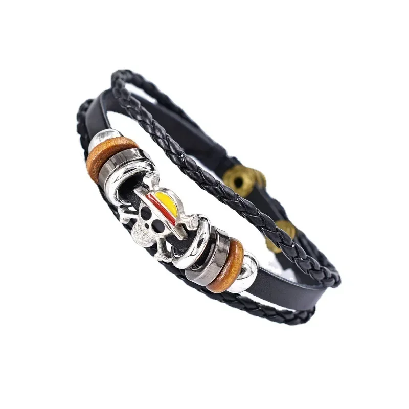 أنيمي قطعة واحدة سوار بو لوفي سوار تأثيري الدعائم القش قبعة القراصنة مجوهرات الدعائم خمر الجلود سوار هدايا عيد الميلاد