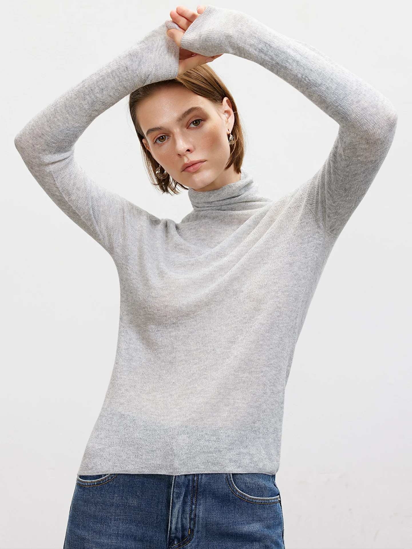 

LUR Luxury Sl One-Piece Camere Knitted Long Sve High Collar Women's Base irt Soft Cozy Fing Faion Winter Top