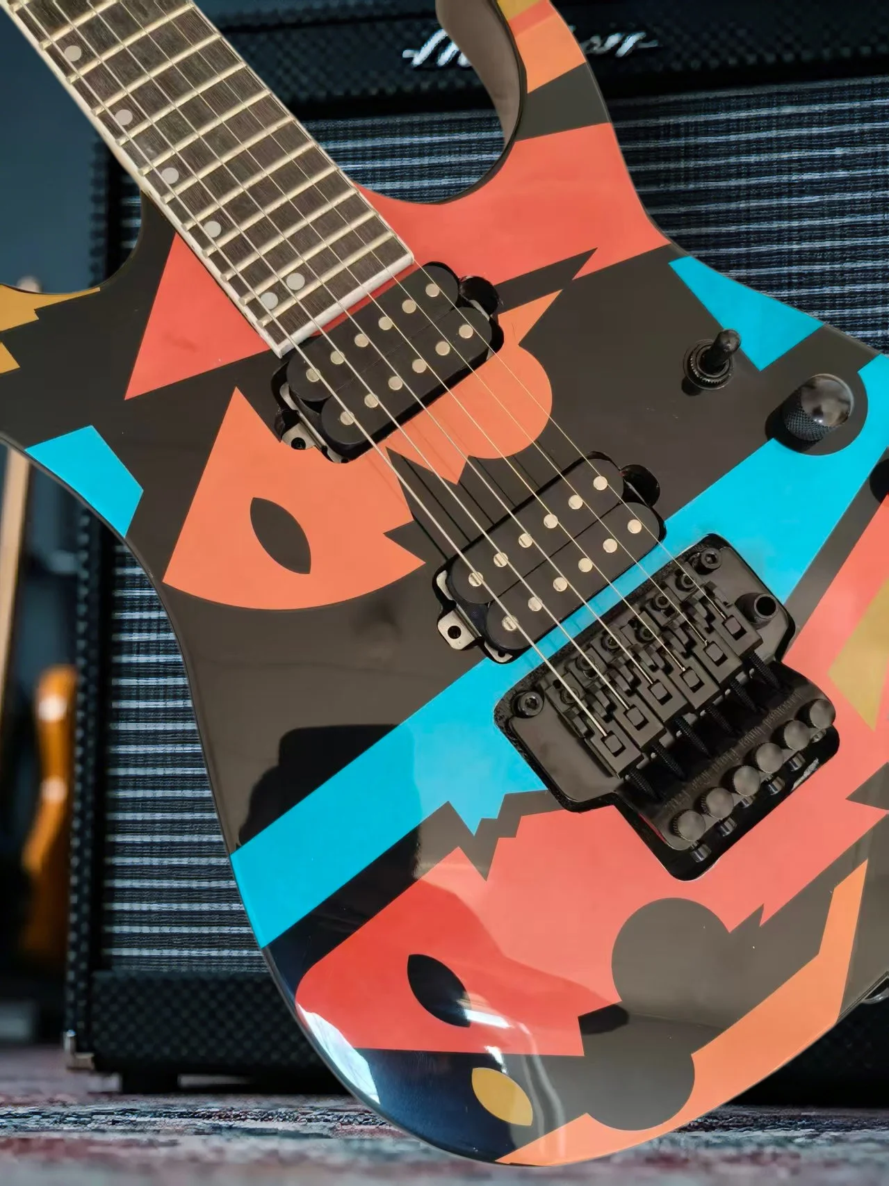 High Quality 24 Frets JPM Pink Electric Guitar Multi Color FR Tremolo Bridge Locking Nut Black Hardware Maple Neck