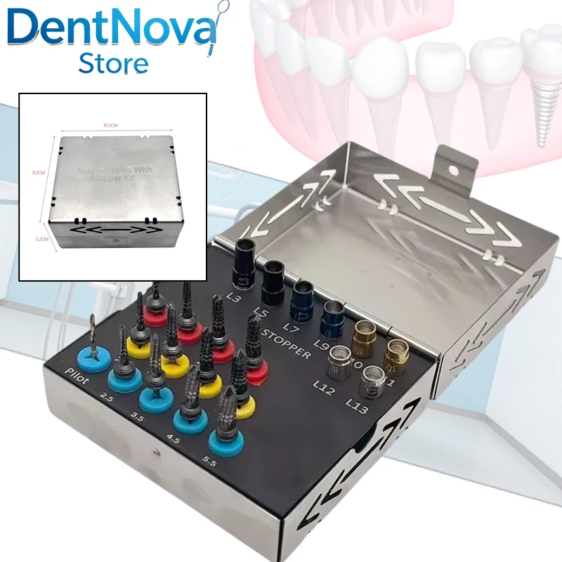 21Pcs Dental Implant Kit Osseodensification Bur Set with Surgical Drivers & Stoppers for Oral Surgery & Precision Implantology