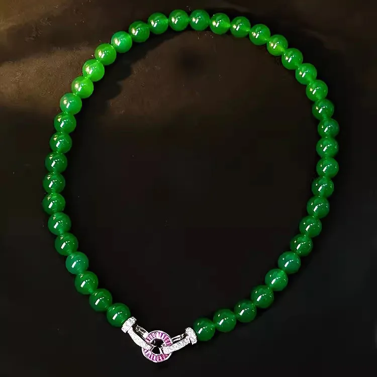 S925 sterling silver necklace chalcedony green bracelet bracelet niche design women's retro necklace set