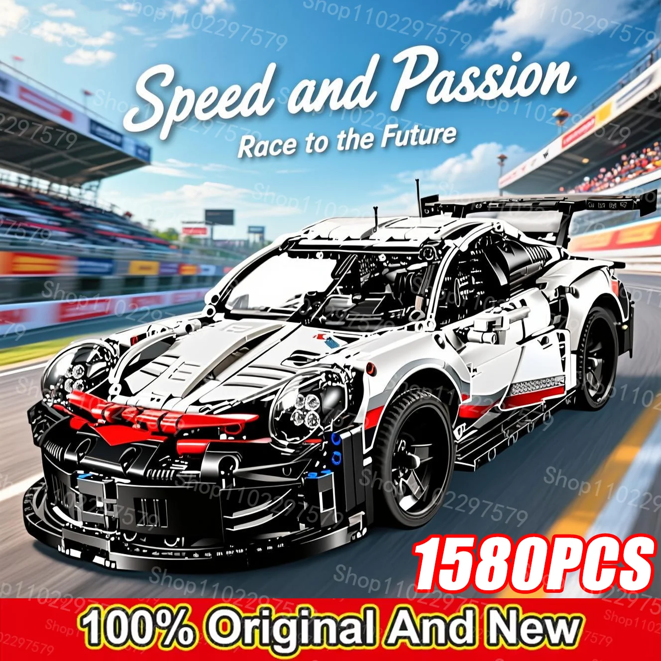 Nouveau 1580PCS 42096 RSR Ensemble de blocs de construction de voitures de course Caractéristiques réalistes à collectionner Cadeau d'anniversaire Modèle réduit de véhicule Décoration